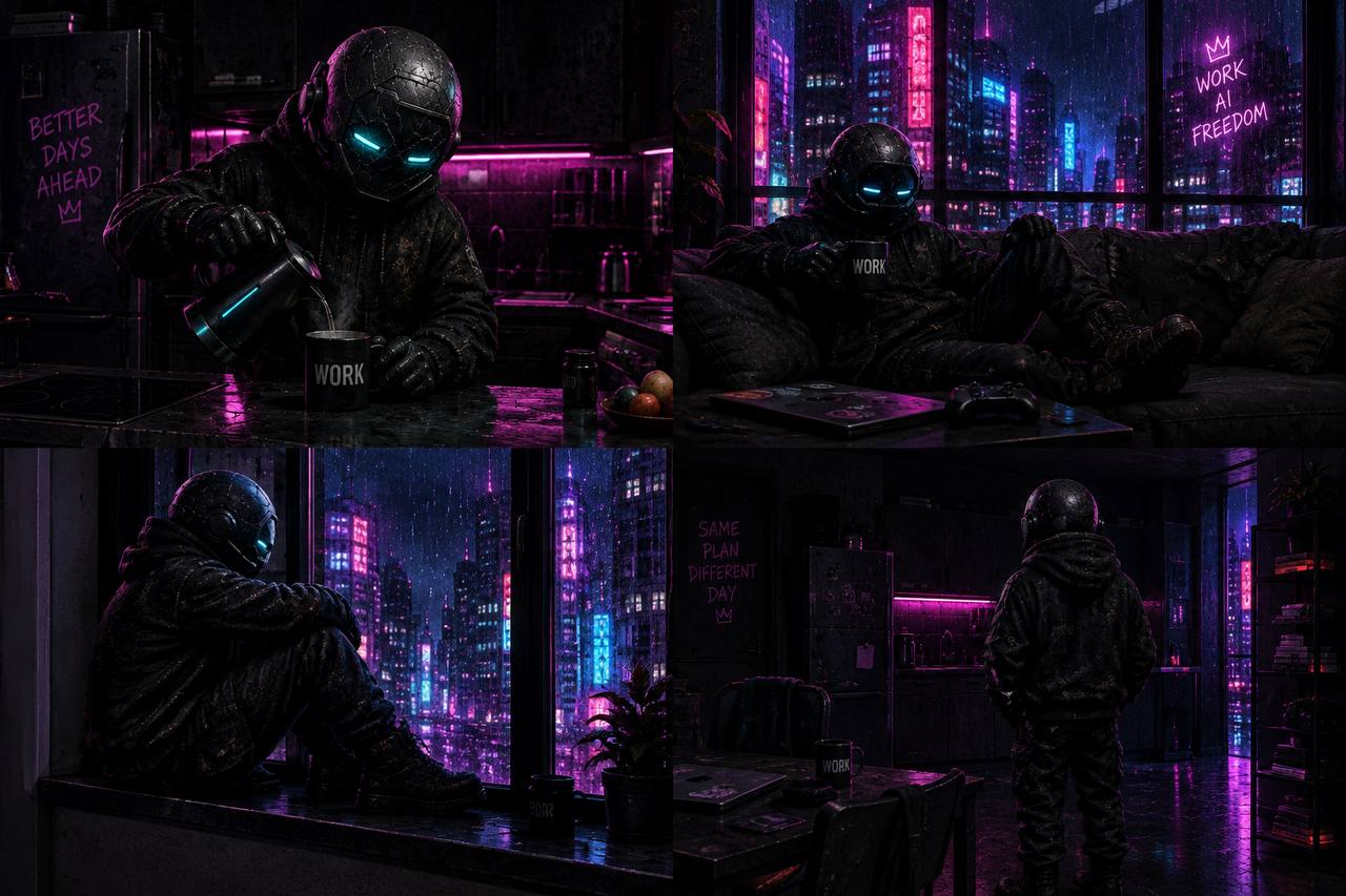 Workaholic Agent working in the neon night